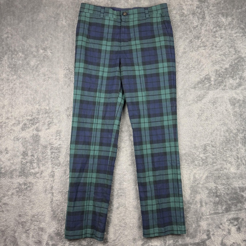 Vineyard Vines Pants Boys 18 Green Blue Plaid Stretch Chino Golf Holiday